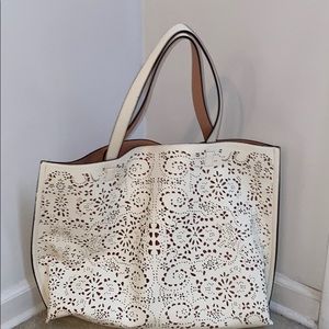 Altar’d State white lace and pink reversible tote